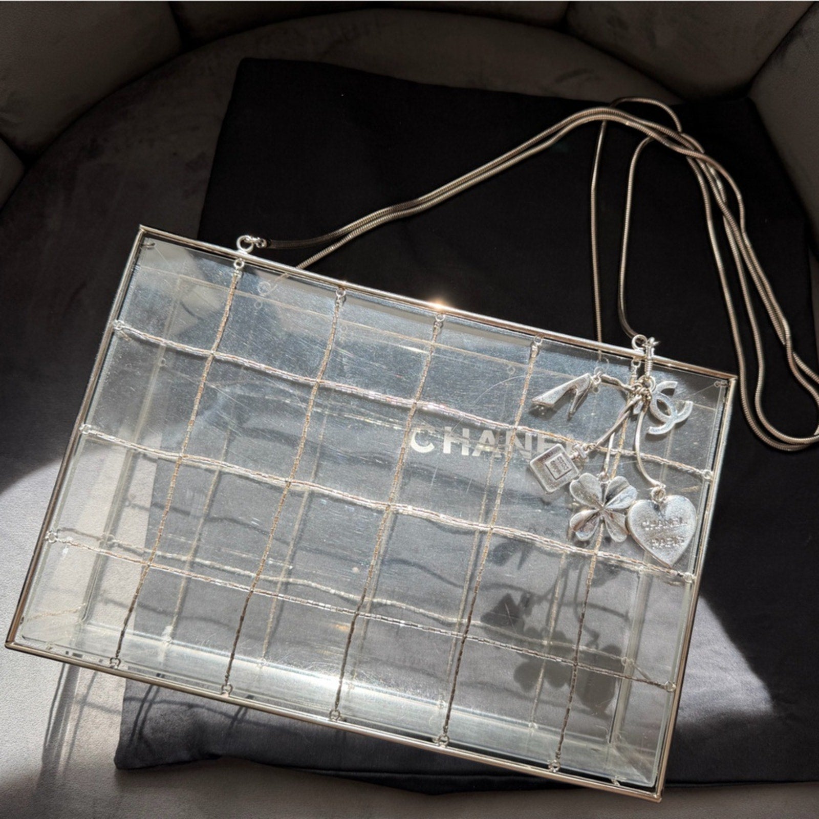 Rare Chanel Lucite and CC charm beaded clutch bag
