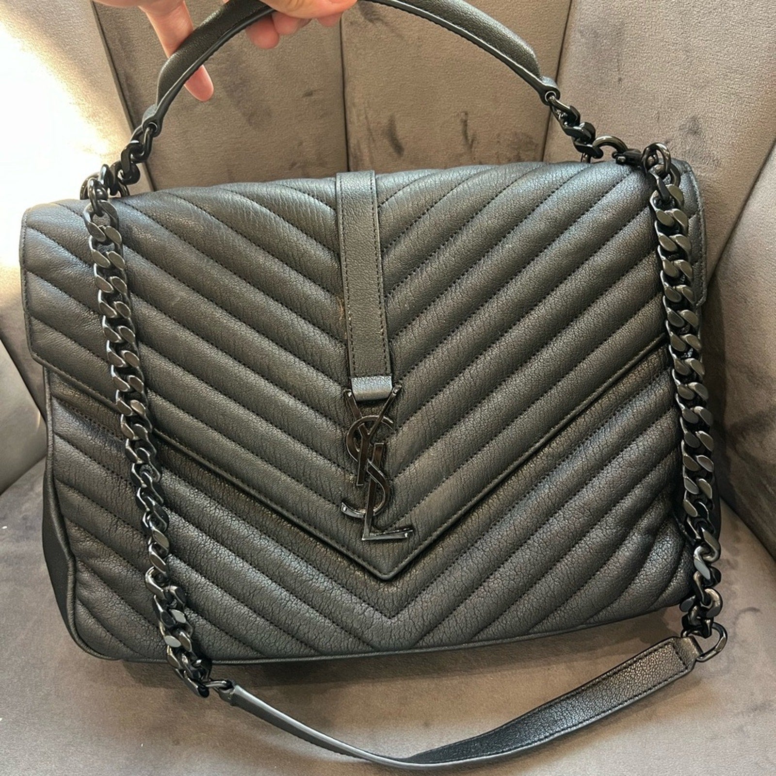Saint Laurent College Bag large Black Quilted Leather Handbag