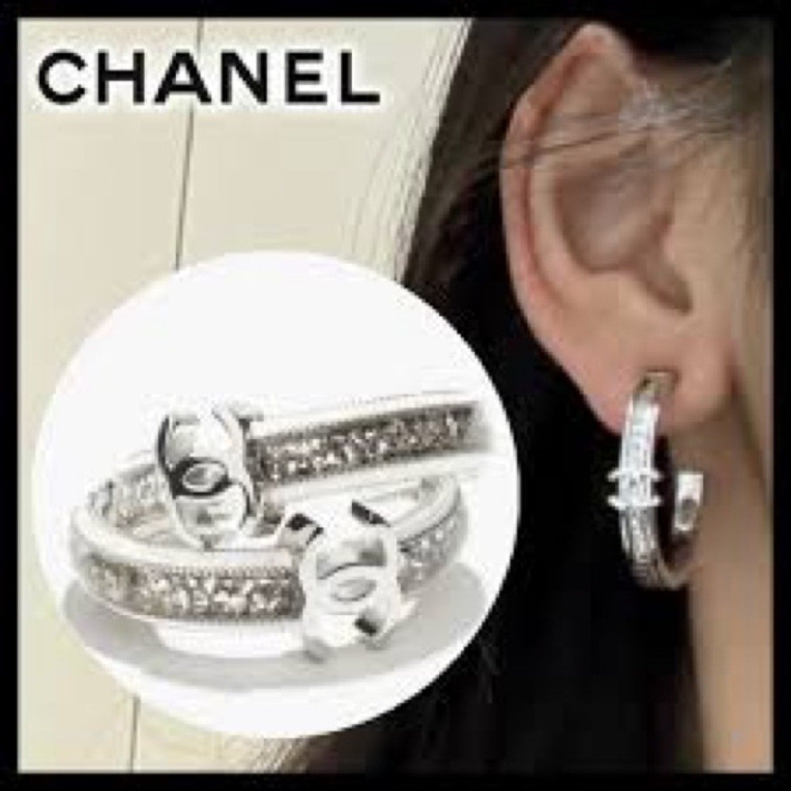 CHANEL Strass Crystal Hoop Earrings