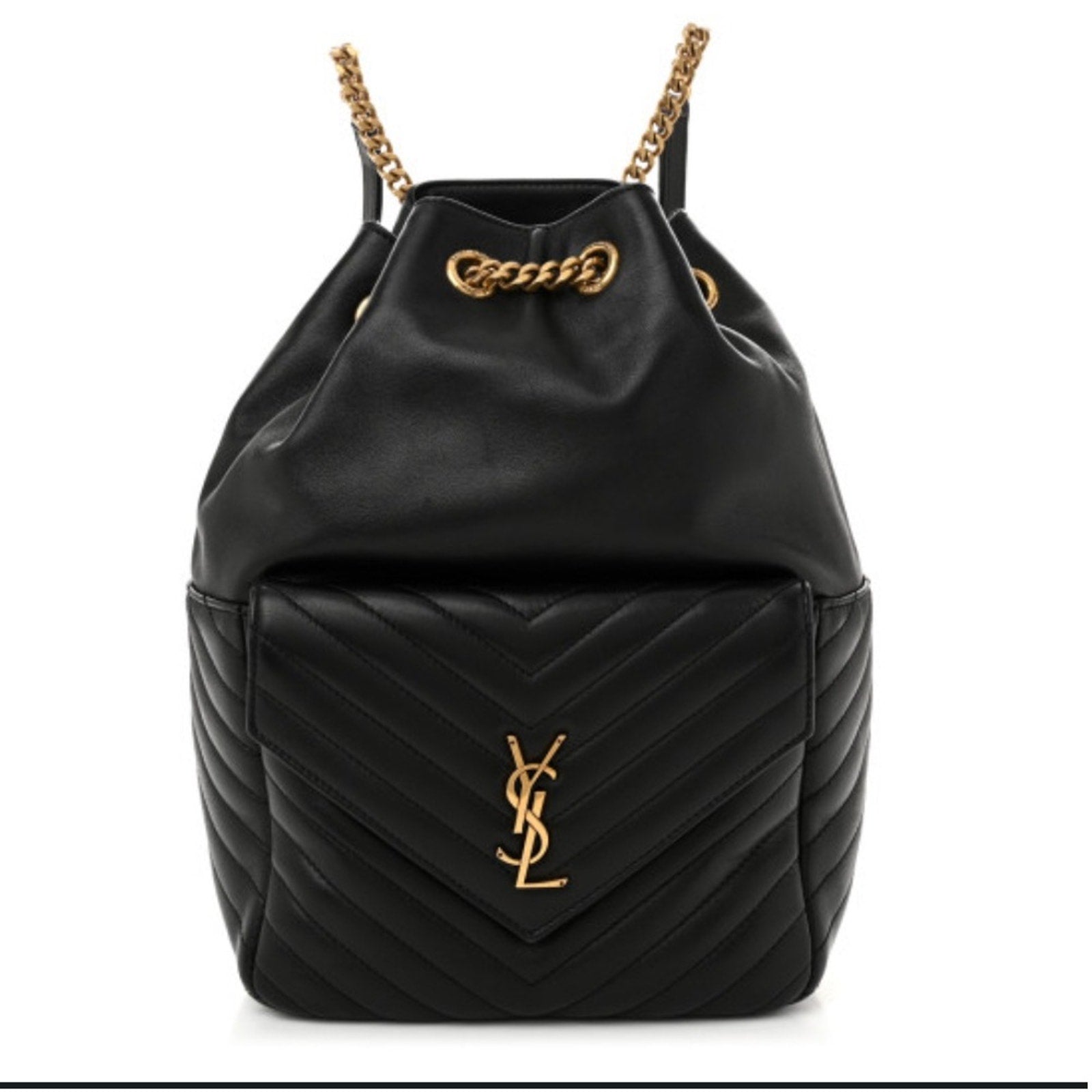 Yves Saint Laurent Joe Black Leather Backpack with Gold Chain