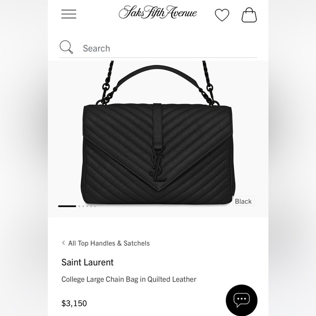 Saint Laurent College Bag large Black Quilted Leather Handbag