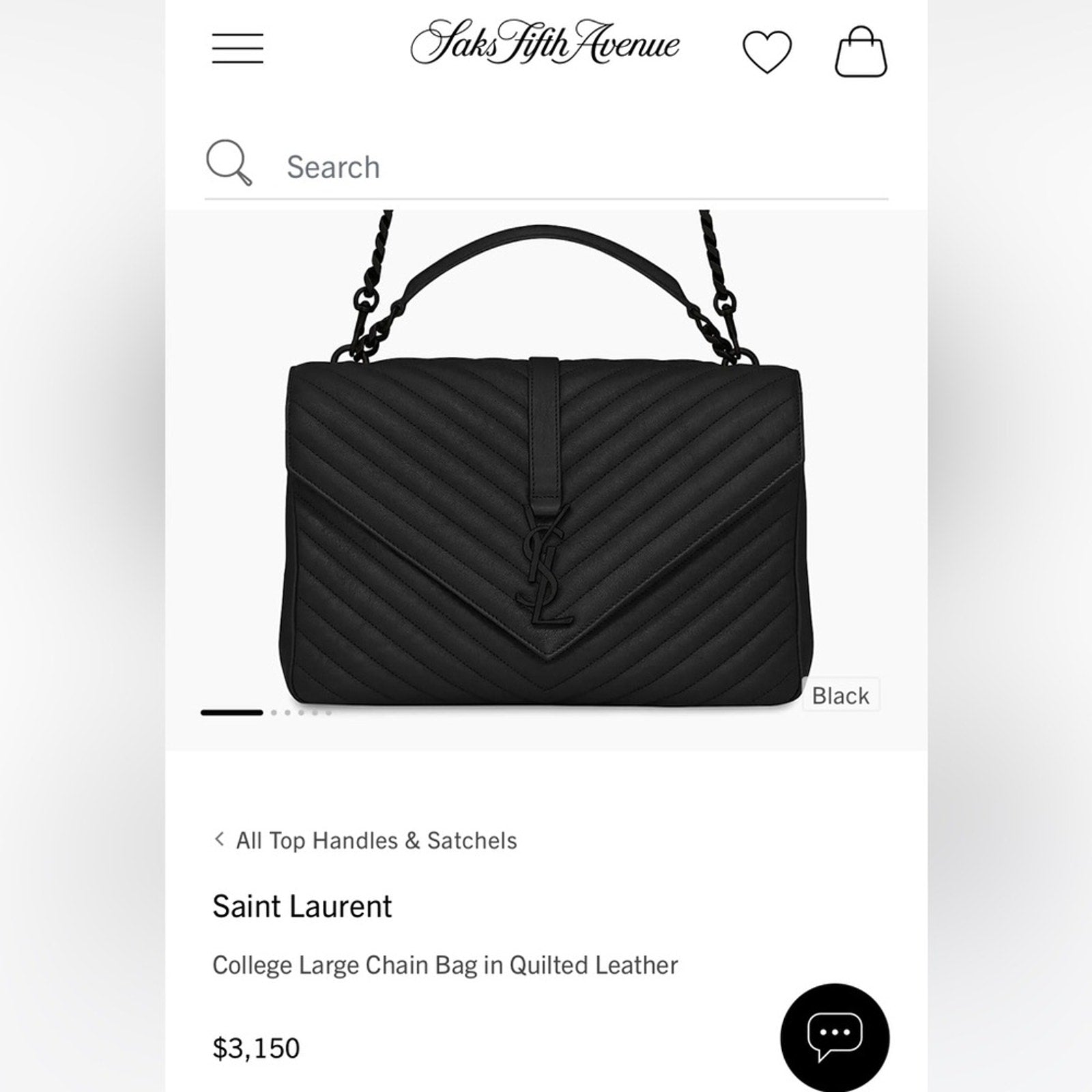 Saint Laurent College Bag large Black Quilted Leather Handbag