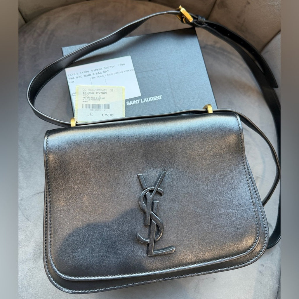 SAINT LAURENT Smooth Calfskin Spontini Saddle Bag Black