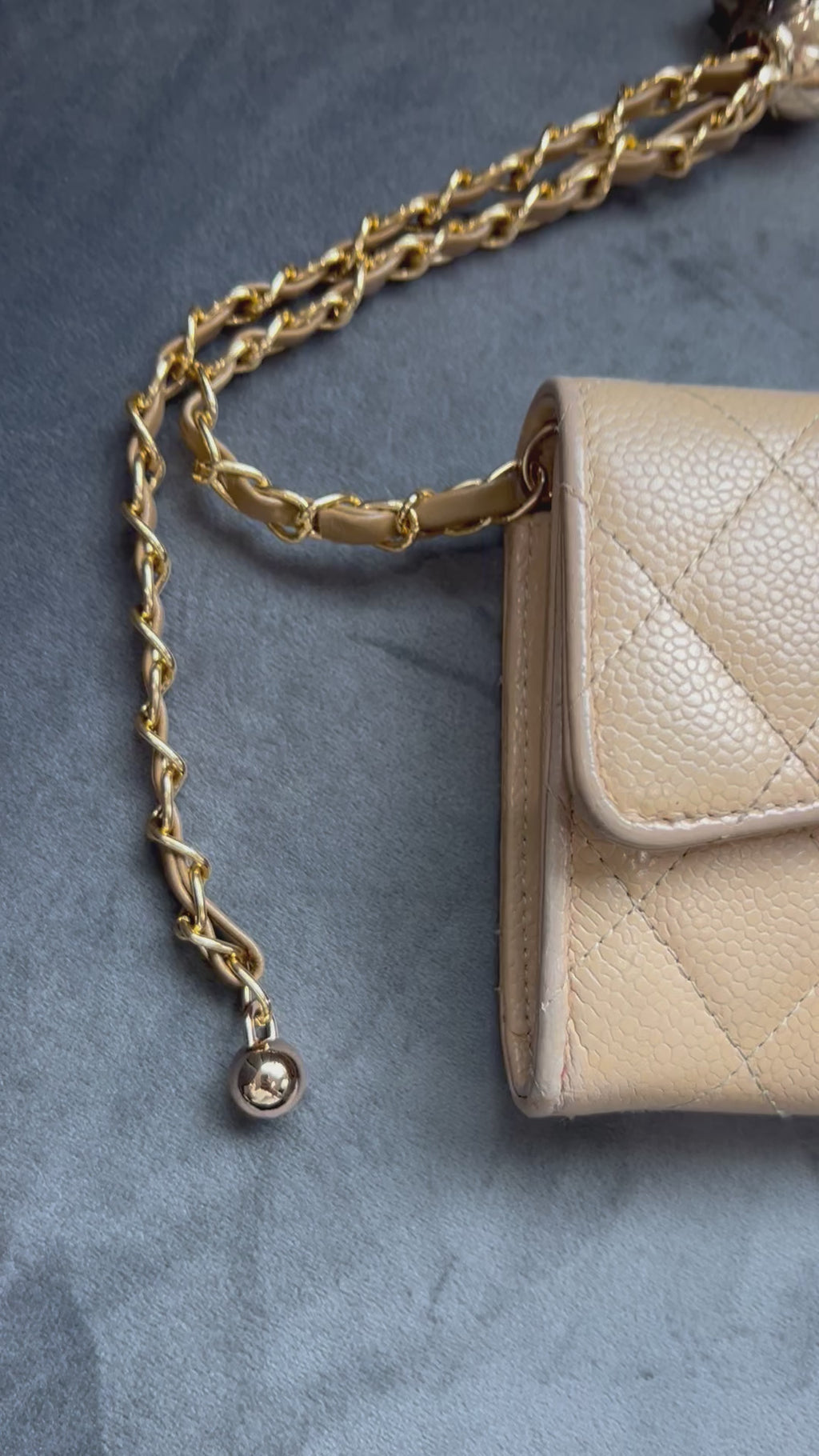 Chanel gusseted beige wallet on chain
