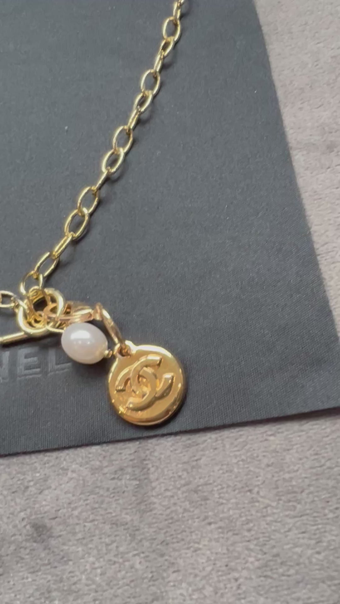 Upcycled Chanel CC charm necklace - Toggle with pearl