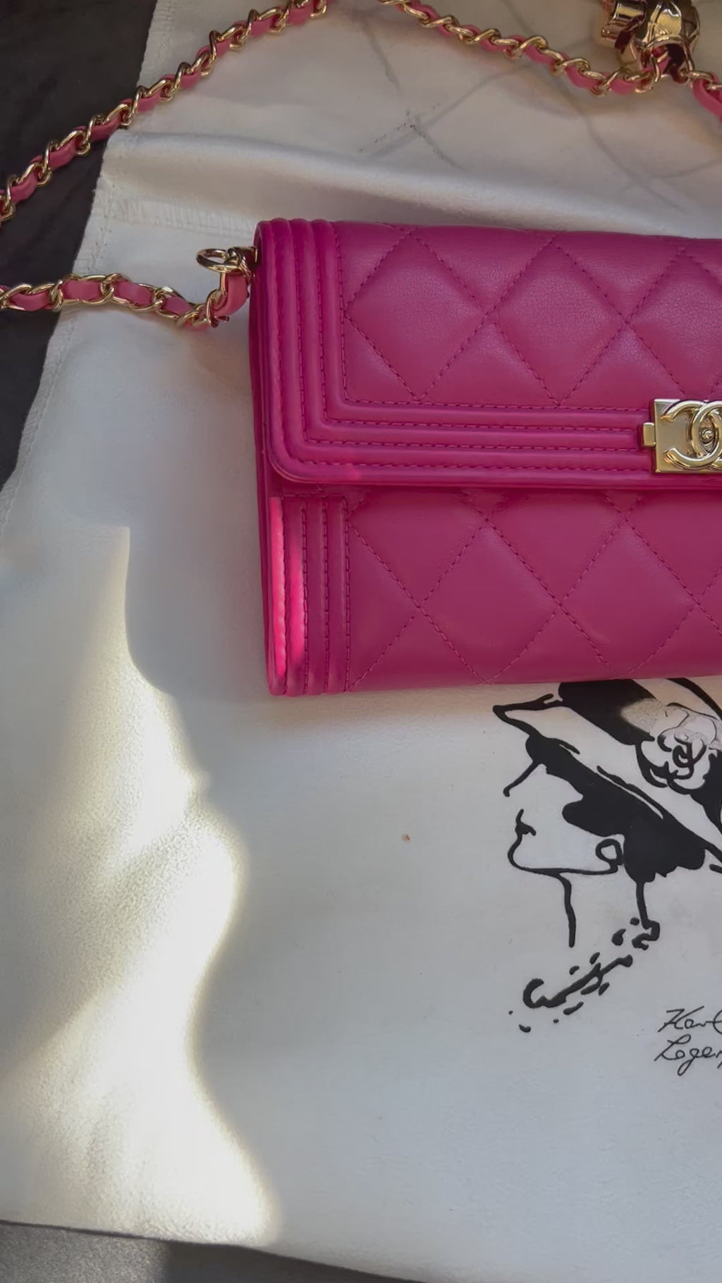 Pink Chanel Boy Gusseted wallet on chain