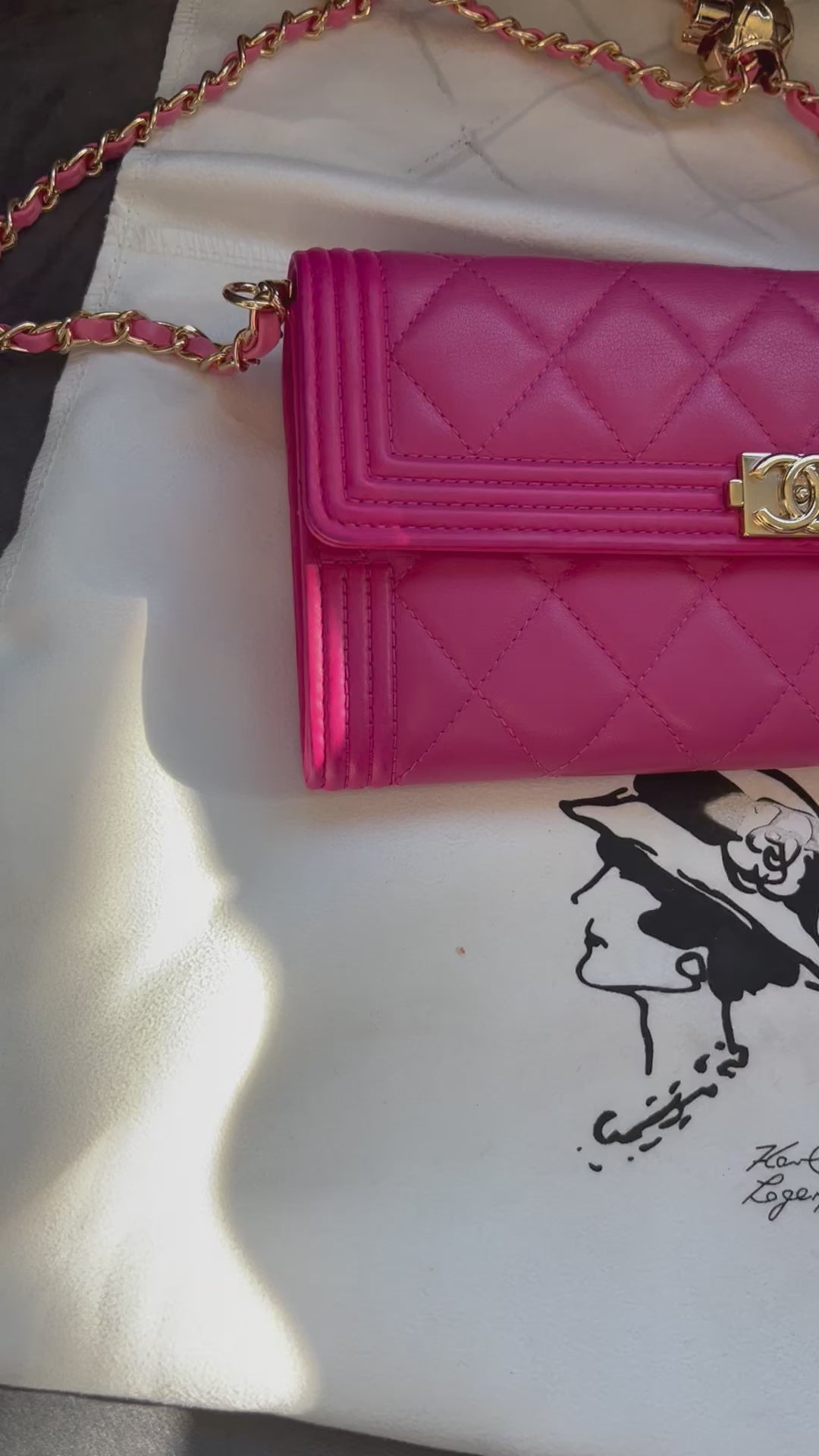 Pink Chanel Boy Gusseted wallet on chain