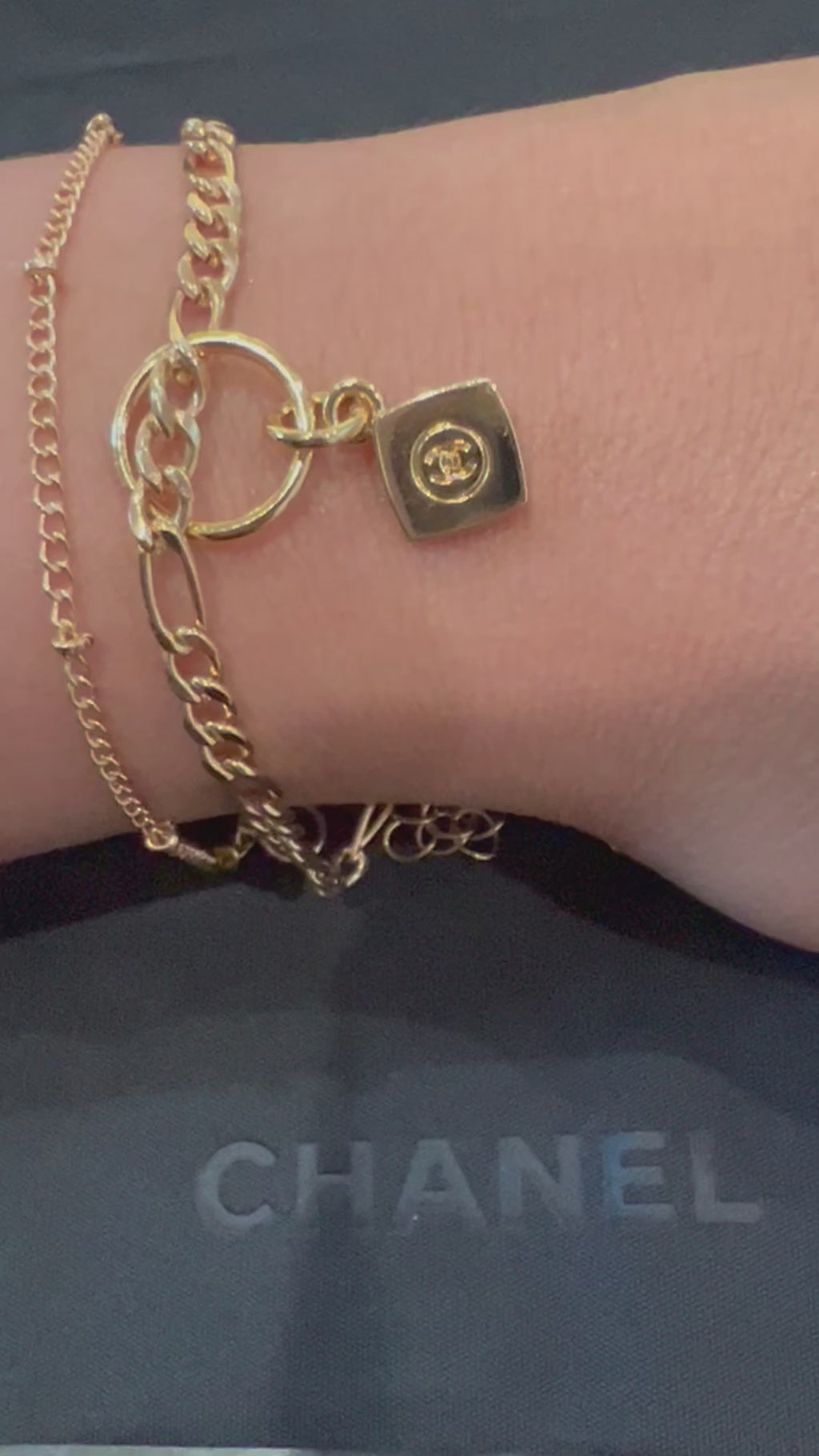 Upcycled Chanel CC charm bracelet - Thin gold chain