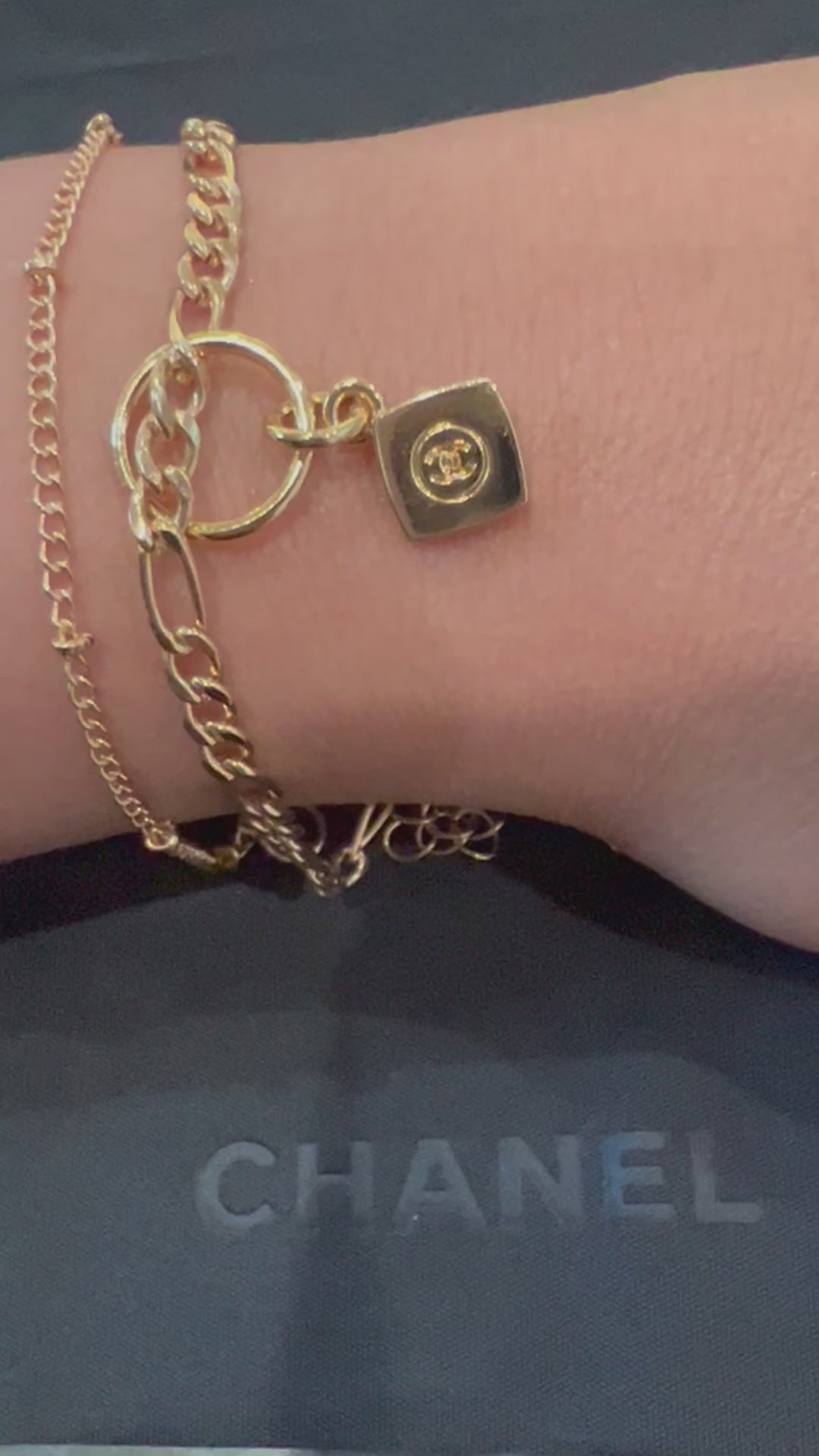 Upcycled Chanel CC charm bracelet - Thin gold chain