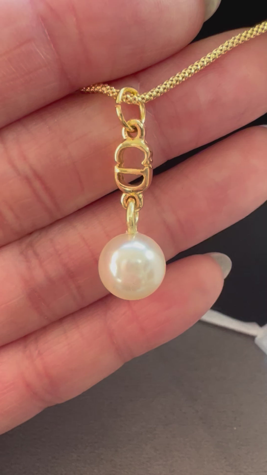 Christian Dior Pearl CD charm necklace
