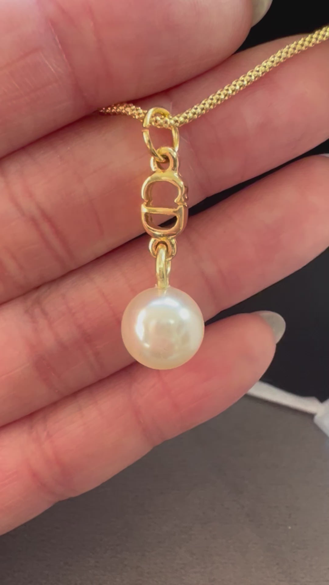 Christian Dior Pearl CD charm necklace