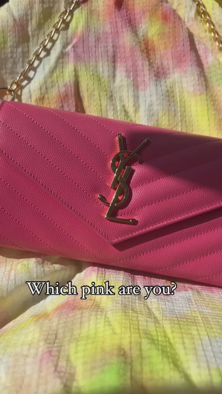 Pink YSL cassandre envelope wallet on chain