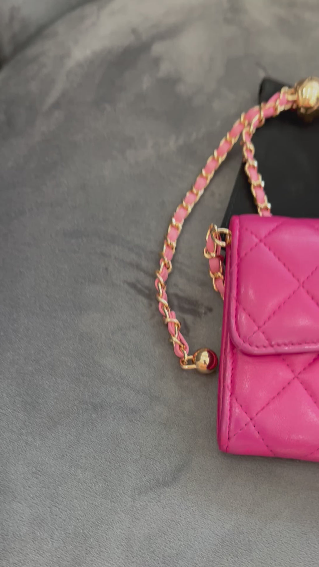 Chanel matelasse pink wallet on chain