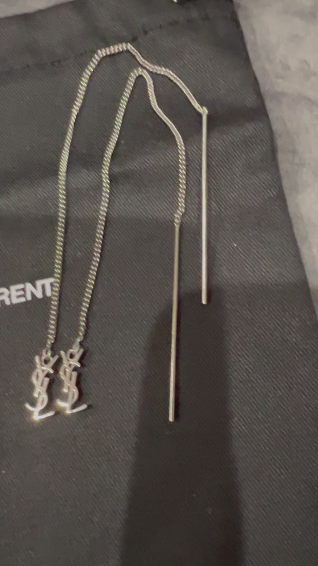 SAINT LAURENT Monogram Threader Earrings Silver