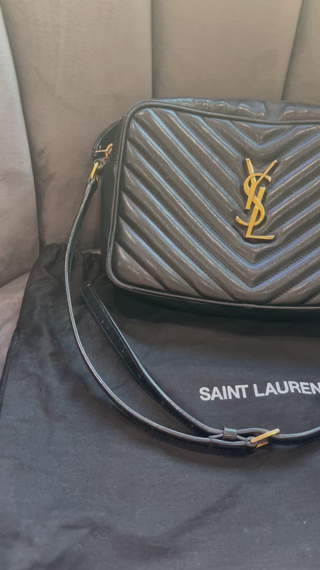 YSL camera bag quilted with gold hardware