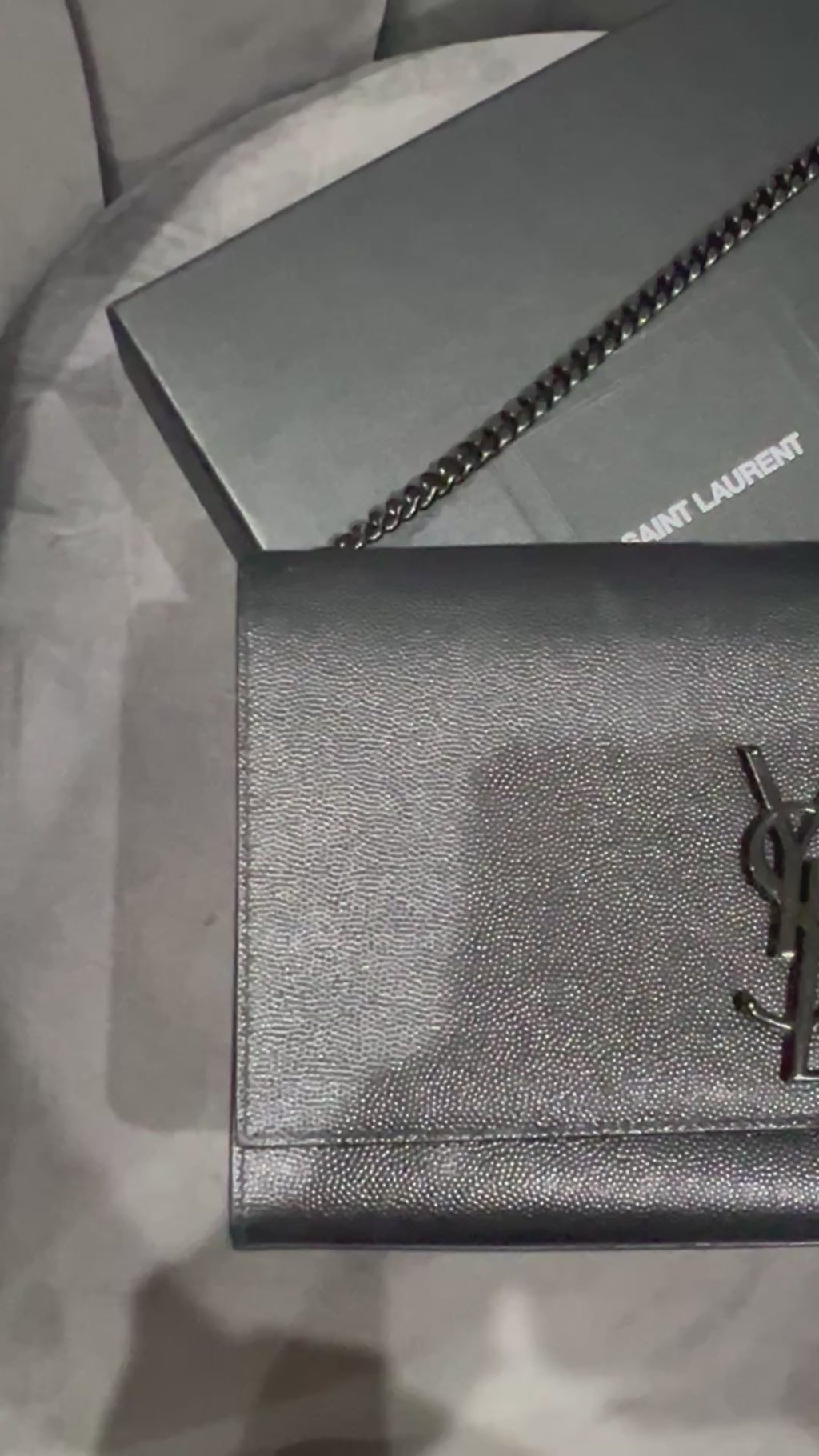 YVES SAINT LAURENT Grain De Poudre Medium Classic Monogram Kate Satchel Black