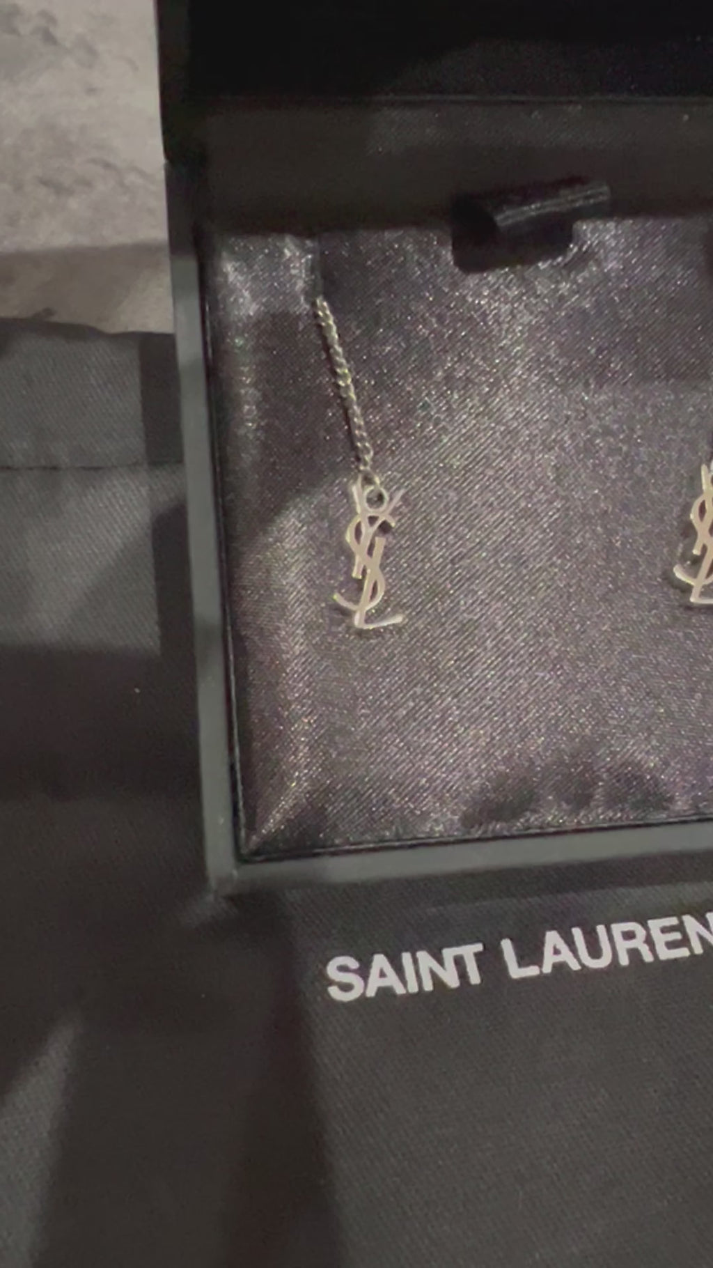 SAINT LAURENT Monogram Threader Earrings Silver