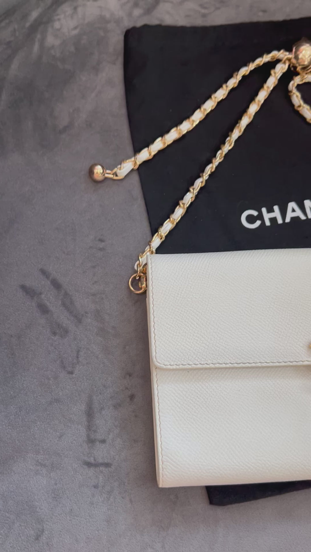 Chanel caviar large white clutch wallet on chain